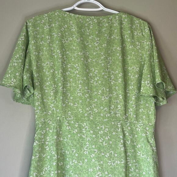Zara Green Floral Short Sleeve Mini Dress Size XL - Picture 5 of 10